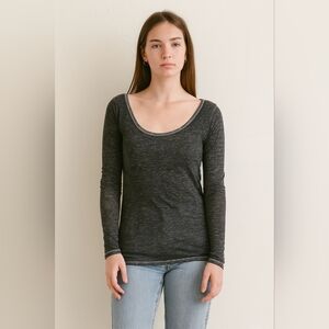 American Eagle Favorite Long Sleeve Tee‎ Juniors L Semi Sheer Gray Contrast...
